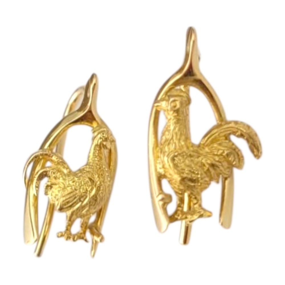 18k Yellow Gold Rooster Earrings #21713